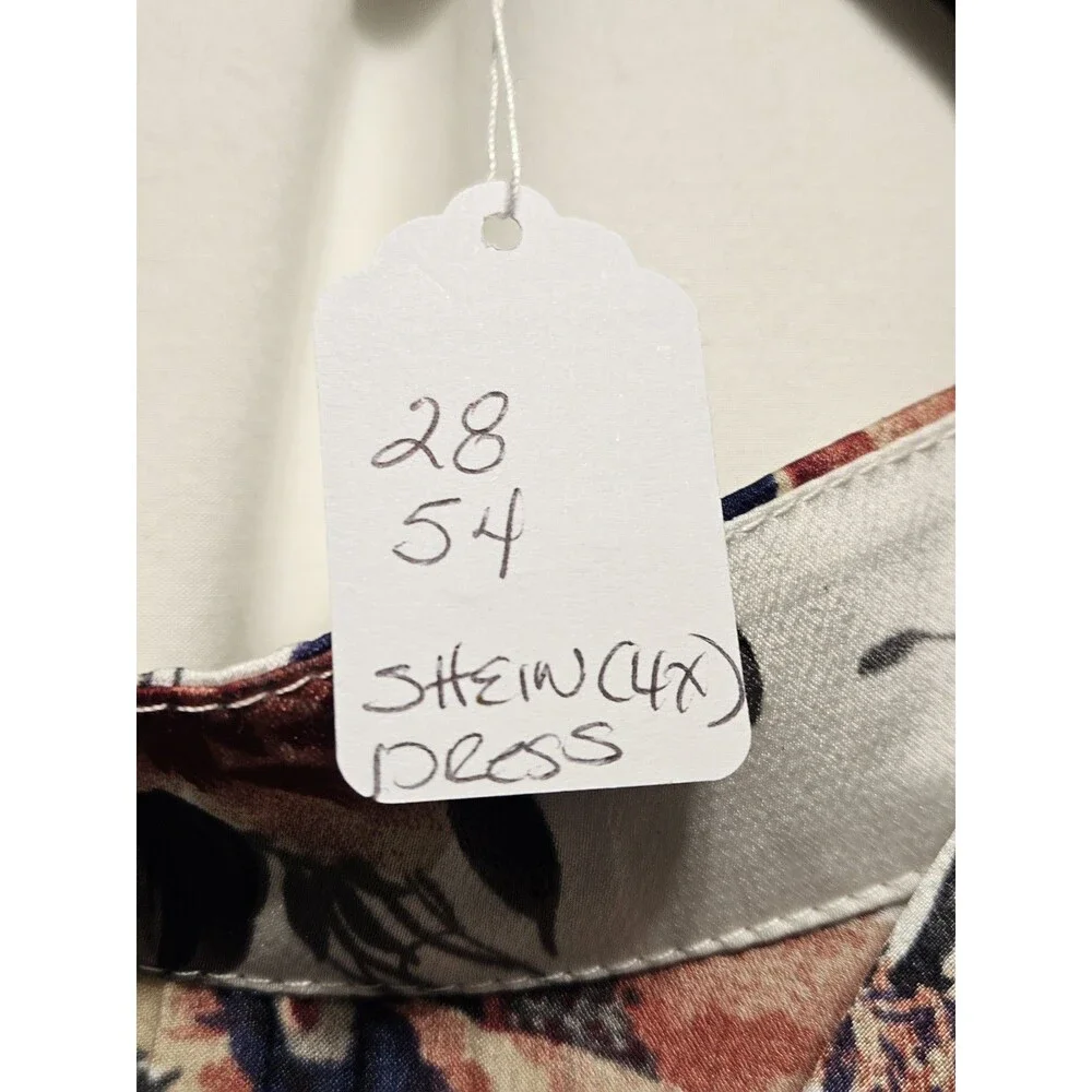 SHEIN White Floral Pleated V-Neck A-Line Sleeveless Midi Dress 4XL